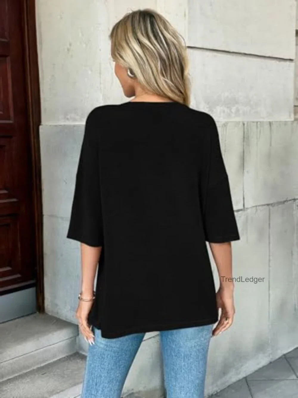 Oversized Short Sleeve Button Down Cardigan Crew Neck Knit Top Summer - Picture 2 of 6